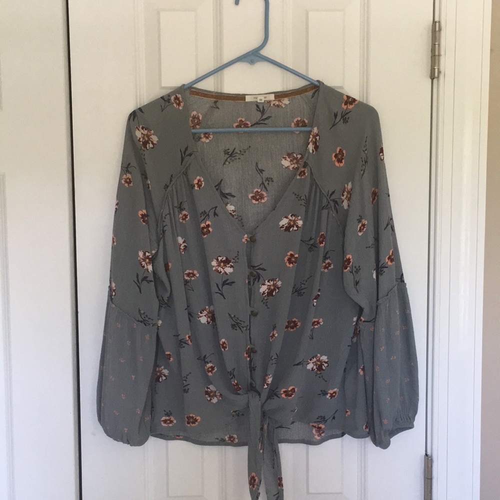 Floral button and tie blouse